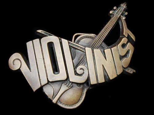 LG25168 VINTAGE 1982 CUT-OUT *VIOLINIST W/ VIOLIN* SOLID BRASS MUSIC BELT BUCKLE