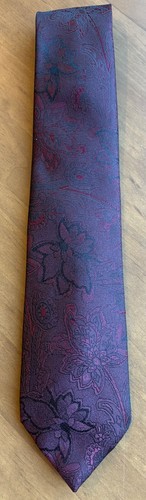 lot of 2 Oscar de la Renta Ties in Blue Red Strips and Burgundy Floral Jacquard - Picture 7 of 10