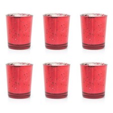Pack Of Red Mercury Glass Tealight Holder | Round Tea Light Votive Candle Pot