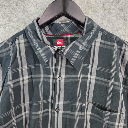 Quiksilver Shirt Mens Extra Large Black Button Up Short Sleeve Check 11793 - Picture 8 of 11