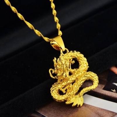 24k Gold Bold Dragon Pendant And Link Chain 20 24k Gold Bold Dragon Pendant And Link Chain 20
