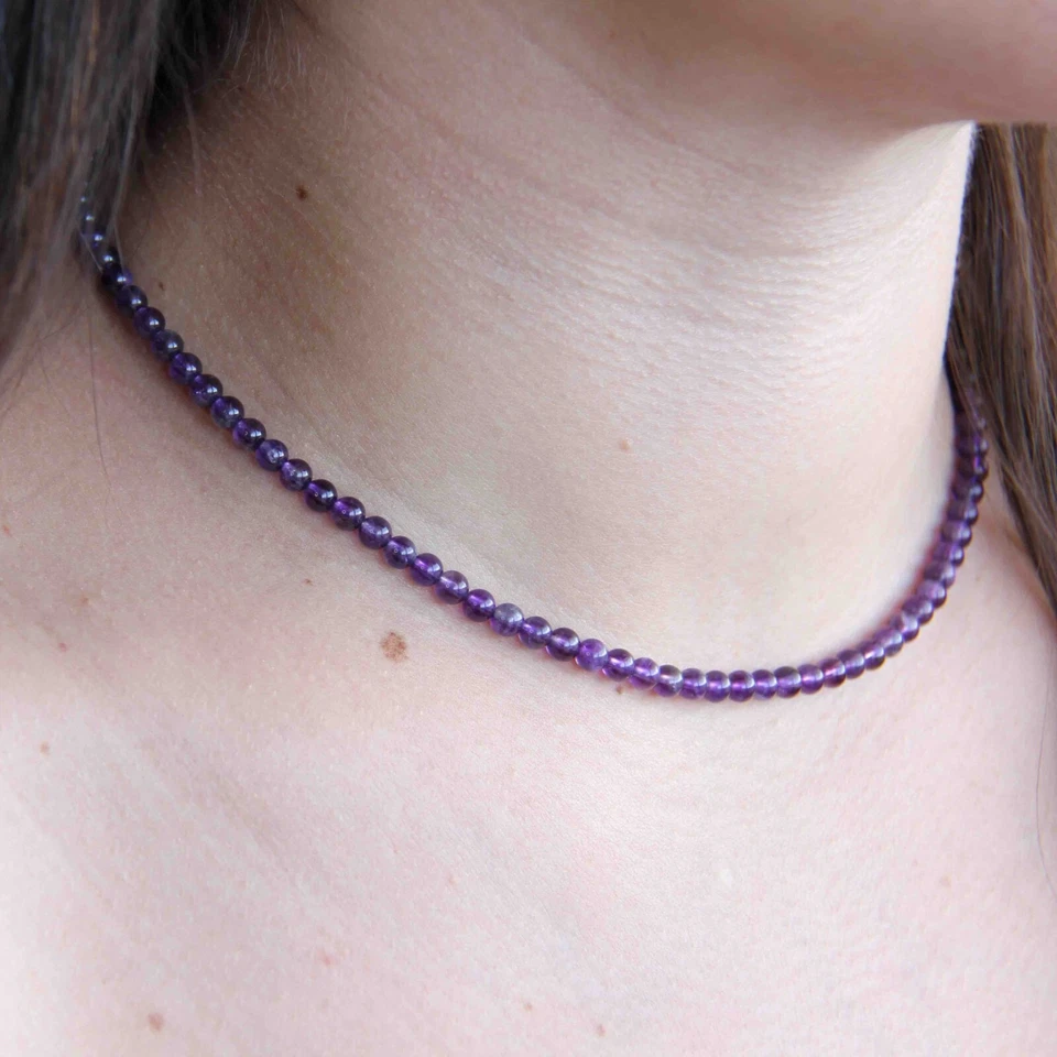 Натуральный аметист 2 мм бусины ошейник минималистский изящный исцеления Рейки ожерелье подарок - Изображение 4 из 4