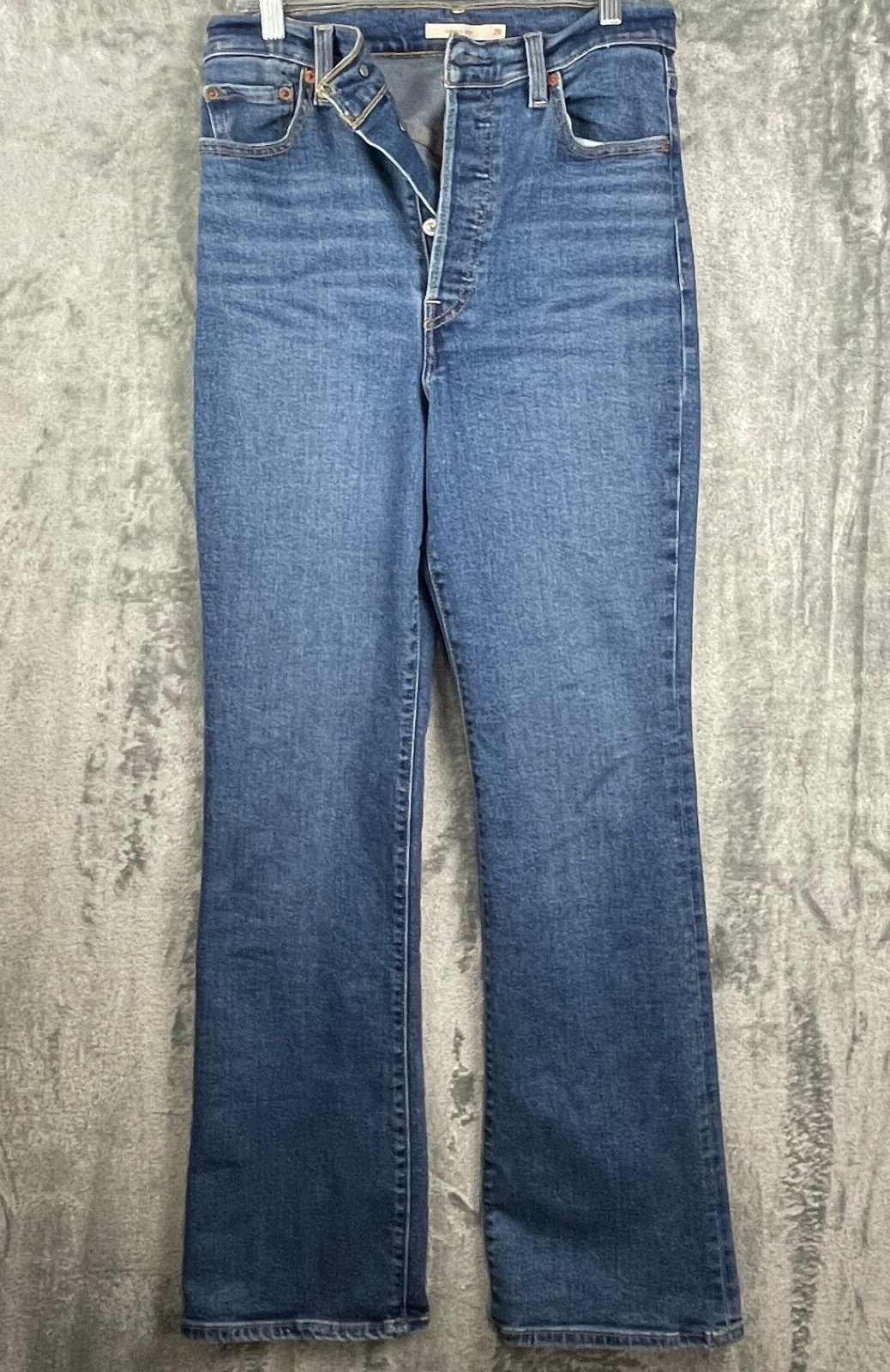 Levis Womens Ribcage Bootcut Jeans High Rise Button Fly Blue Denim Casual 29