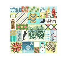 Winter Quilt handpainted 13 mesh 7.25" Sq. Needlepoint Canvas Needle Crossings