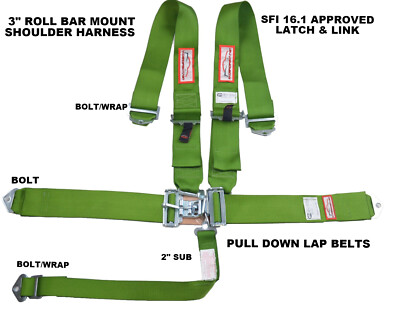 SFI 16.1 APPROVED RACE HARNESS LATCH LINK RACERDIRECT ROLL BAR MOUNT LIME GREEN