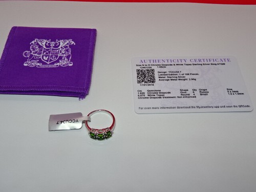 #9 Sterling Silver 1.62ct Chrome Diopside & White Topaz Ring & COA Size O - Picture 2 of 7