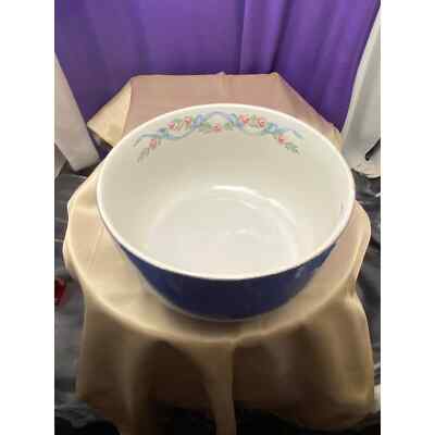 Vintage Hall's Superior large mixing bowl blue with gold trim Wildfire pattern