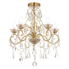 Litecraft Vara Chandelier Bathroom IP44 Light 5 Arm Crystal Effect - Satin Brass