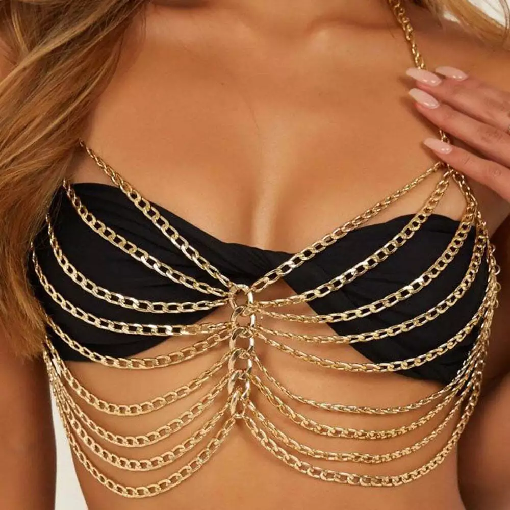 Noval Metal Bra Chest Chain Top for Women Club Breast Jewelry Punk