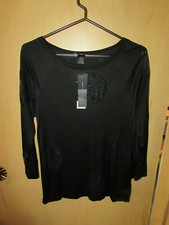 Marc by Marc Jacobs Black Women Shirt Large Round Lace inserts Long Sleeves New