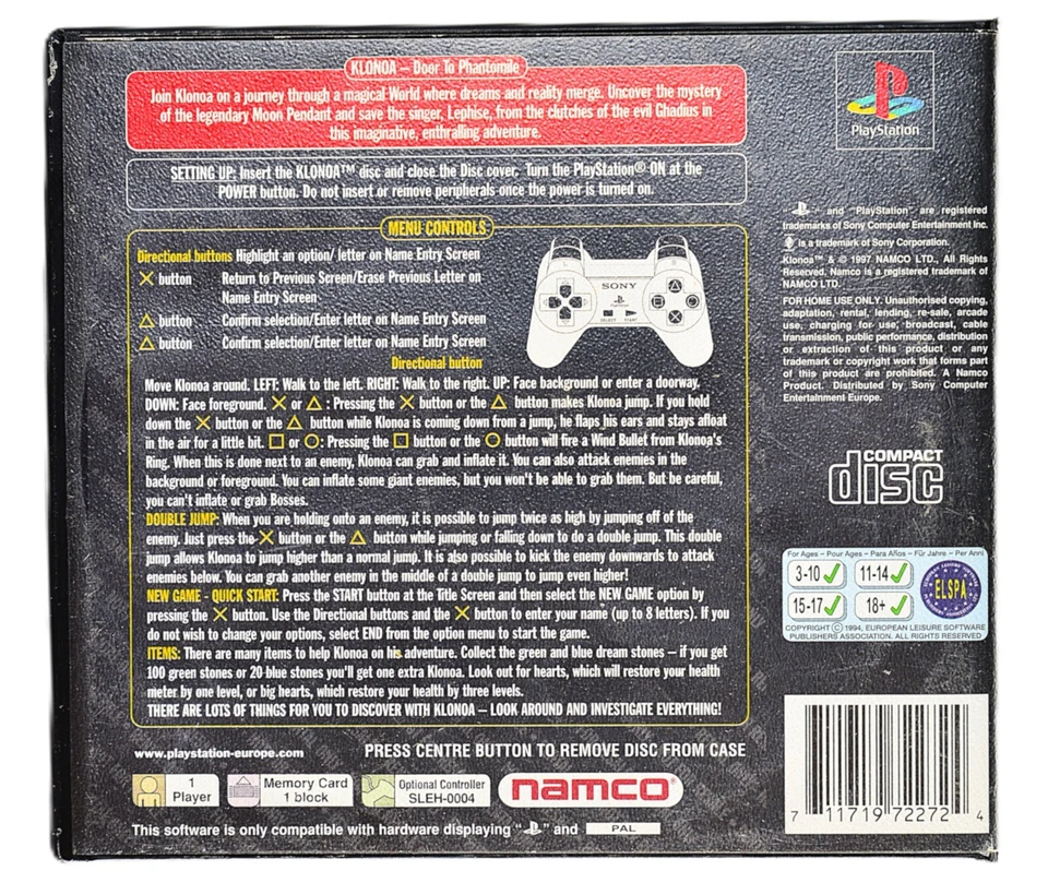 Klonoa Door to Phantomile PS1 Complete Namco Game 1998 PAL TESTED RARE RENTAL - Image 2 of 4