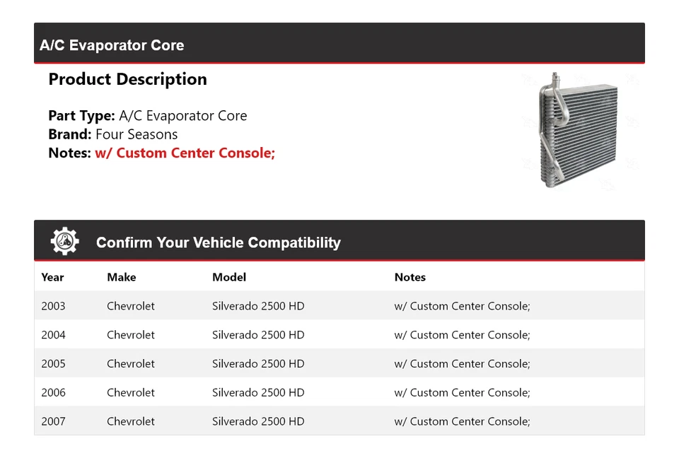 Para Chevrolet Silverado 2500 HD 2003-2007 núcleo evaporador aire acondicionado 4 estaciones 2004 Foto 2 de 4
