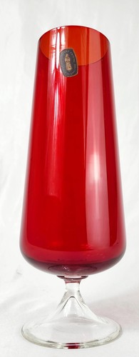 RUBY RED Pedestal Glass Vase Whitefriars Crystal Made In England (Aussie Seller) - Picture 2 of 7
