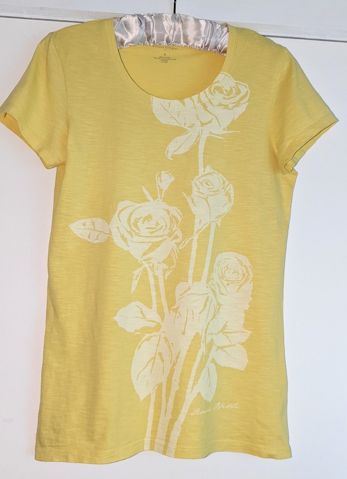 Banana Republic Women's Yellow  Jersey Floral Print T-shirts Tank Top Size Small