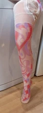 Ladies New Pink and Multi  Designer Tights M/L