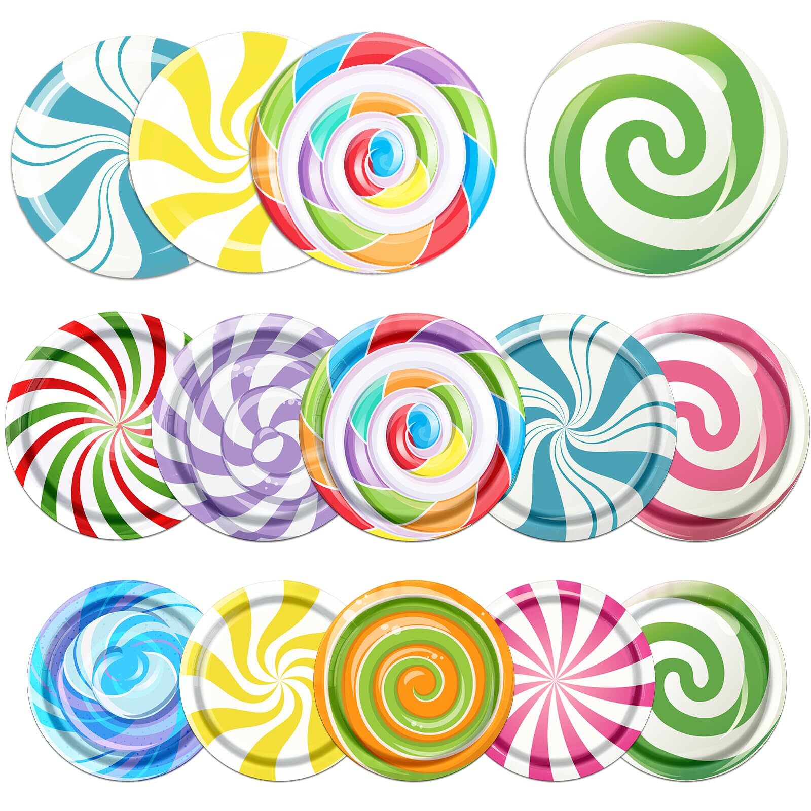 Platos con temática de dulces, vajilla, decoración y suministros para fiestas.