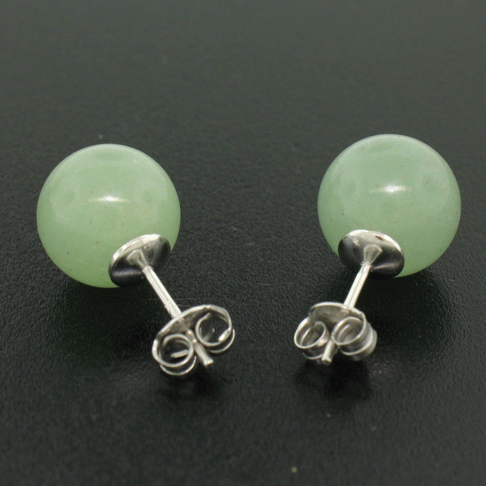 Orecchini A Bottone In Giada Naturale Verde 10mm Con Placcato Oro - JE67 - Foto 4