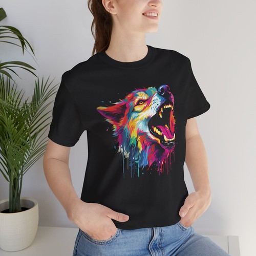 Colorful Howling Dog Graphic Tee, Pet Lover Gift, Animal Art Shirt, Dog Mom - Picture 4 of 11