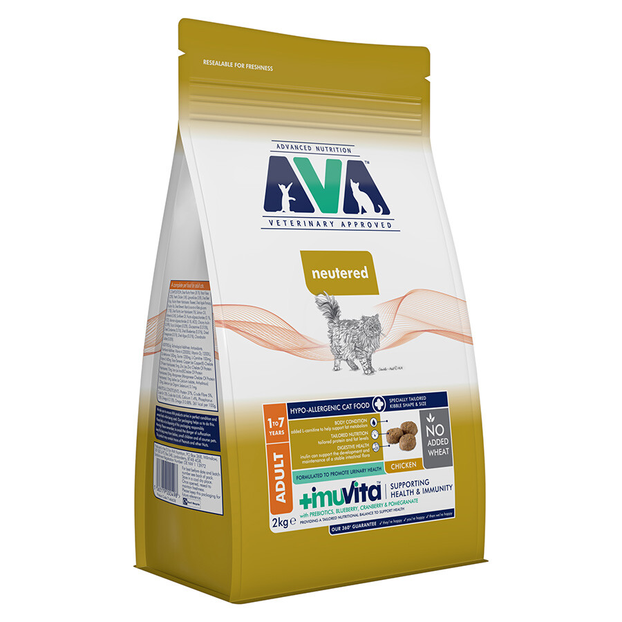 AVA Neutered Adult Dry Cat Food Chicken 2kg UK