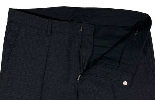 Para Hombre HUGO BOSS Gris Negro Azul a Cuadros Lana + Pantalones de Vestir 32R 32 Madisen NUEVOS CON ETIQUETAS - Imagen 4 de 5