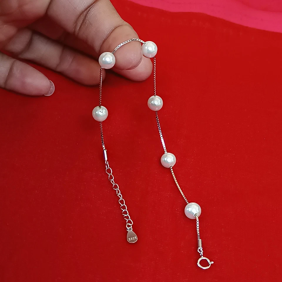 Pearl Bracelet 925 Sterling Silver Minimalist Jewelry Wedding Bridesmaid Gift - Image 2 of 4