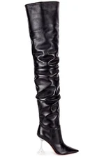 AMINA MUADDI Olivia Glass Nappa Boots in Black 37.5 Womens Thigh High Heels