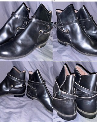 VTG 60S NEW NIB MENS BLACK JODPHUR BUCKLE STRAP LEATHER BEATLE ANKLE  BOOTS