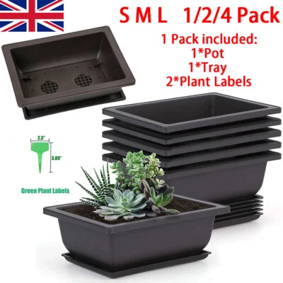 Plastic Bonsai Training Pots&Trays&Plant Labels Rectangle Plants Growing Pot UK