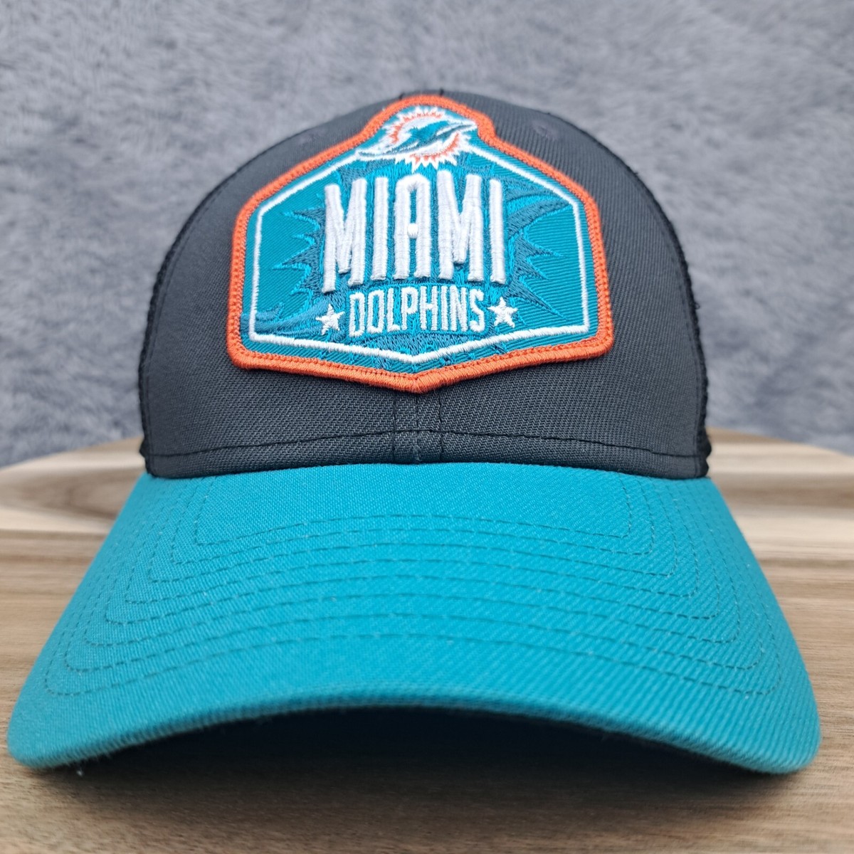 Miami Dolphins Hat Cap Snap Back Black Teal Mesh Trucker Patch NFL
