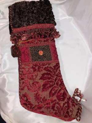 Bella Rose Christmas Stocking,Red, Original packaging, 22'' long, BEAUTIFUL!