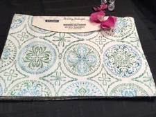 TOMMY BAHAMA  Placemats 6PC Set In/Outdoor Green Blue Tiles 13 x 19 Fade resist