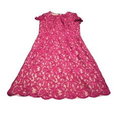 Adrianna Papell Pink Floral Lace Sheath Dress Short Sleeve Scalloped Hem Size 14