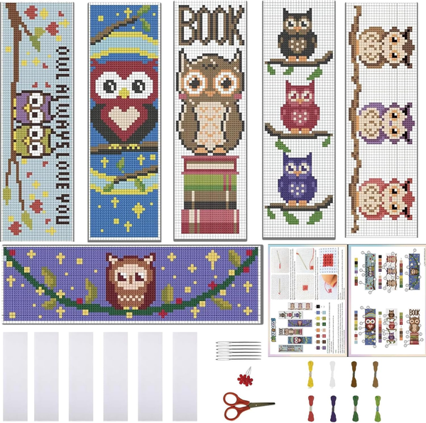 6 Set Lesezeichen Kreuzstich Kits Kreuzstich Set Stickbilder Kreuzstich Eulenmus-image