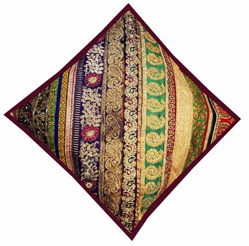 24" Handmade Patchwork Beaded Embroidered Throw Living Room Cushion Pillow Cover - Picture 3 of 8