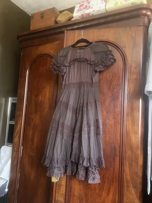 Odd Molly Dress size 1 Brown Vintage Y2K  Cotton netting embroidered overlay
