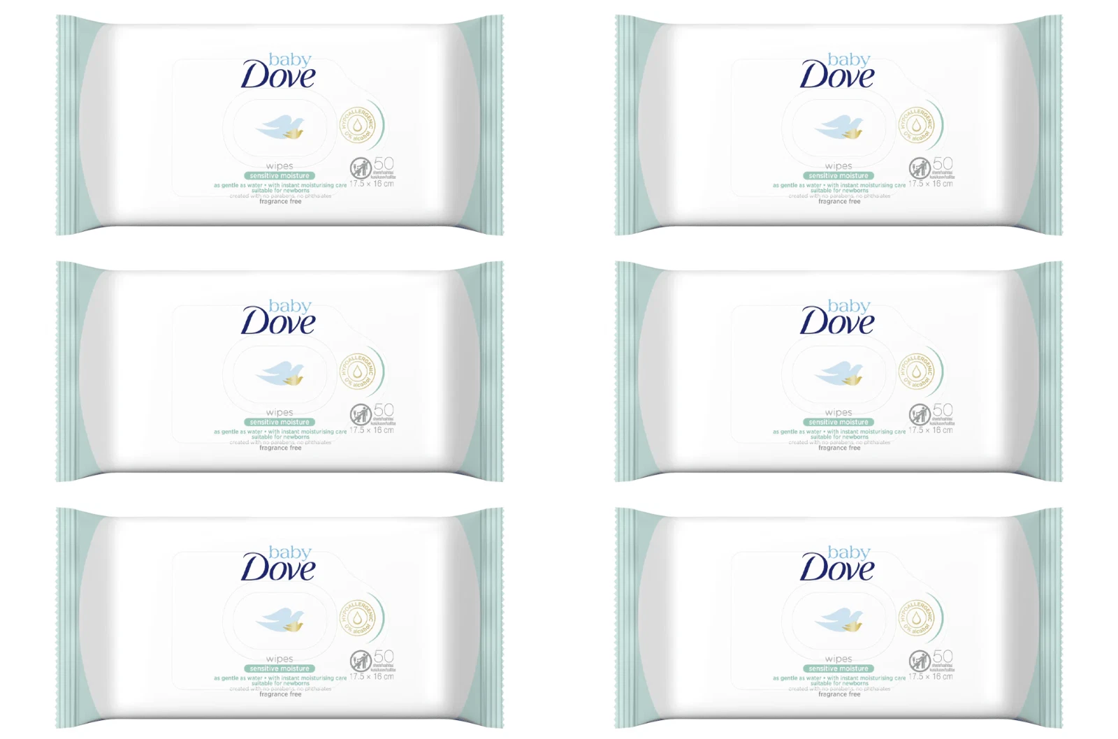 Dove Baby Wipes 6 Pack 50ct Fragrance Free Sensitive Moisture Bulk Bundle