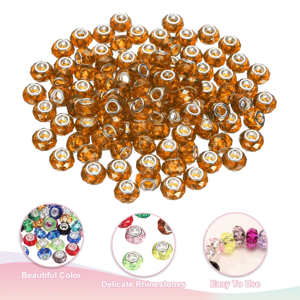 100Pcs 14mm Large Hole Acrylic Beads Champagne European Loose Faceted Bead Foto 3 de 4