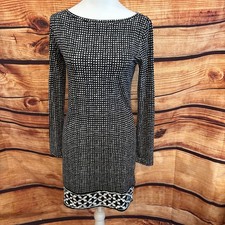 Michael Kors Black White Geometric Print Maxi Long Sleeve Bodycon Dress Sz XS