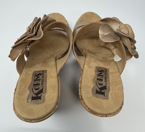 Korks Kork Ease Holly Plateau Keilabsatz Sandalen Schuhe Leder Blume Gold Größe 9 - Bild 8 von 9