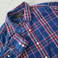 Banana Republic Mens Tailored Slim Fit Plaid Button Down Shirt Navy Red Size M
