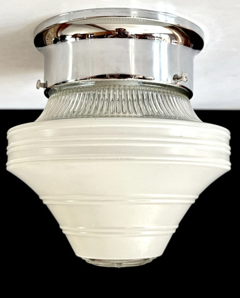 Vtg "MINI" 1930's-1950's Art Deco Nouveau Glass Shade Ceiling Light Fixture  - Image 4 of 4