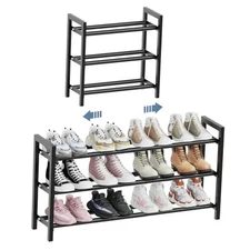  Expandable Shoe Rack for Closet, 3-Tier Shoe Organizer, 3 Tier Black