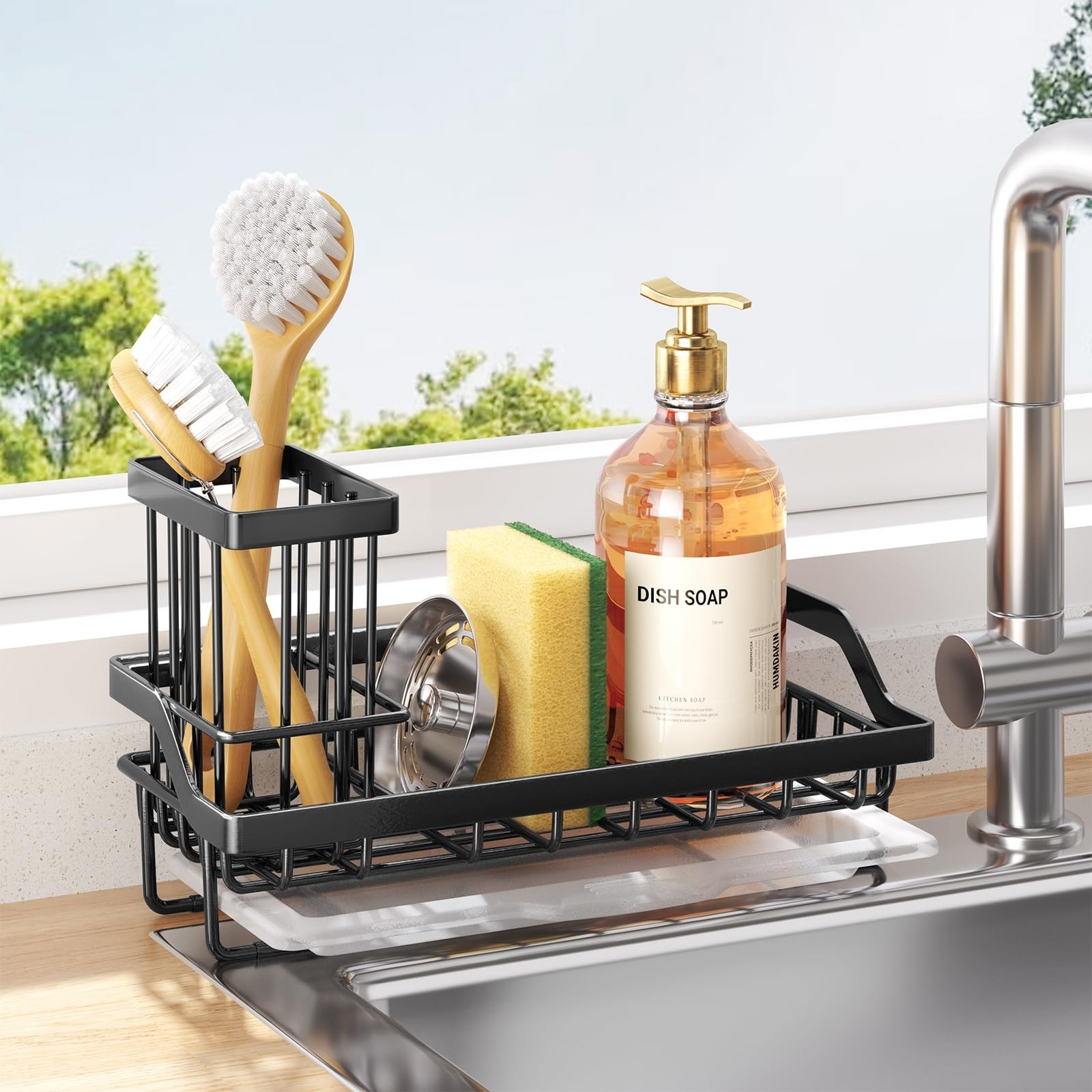 Kitchen Sink Caddy Organizer with Drip Tray - 304 Stainless Steel Sponge Holder