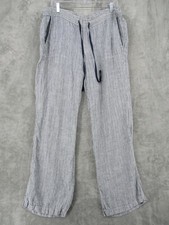 Caslon Pants Womens Large Striped Linen Blend Drawstring Wide Leg Casual Boho