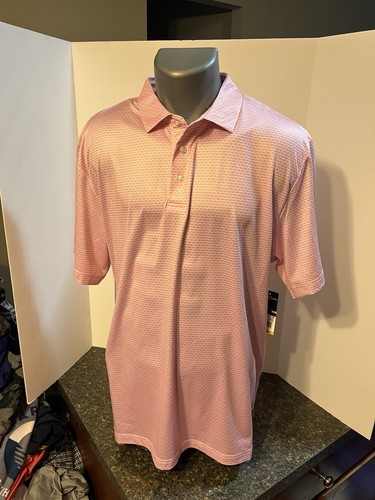 Ben Hogan Performance Men’s Golf Polo Shirt Pink Check Large Poly Blend NWT