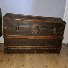 Dome Top Wooden Bound Steamer Trunk, with Eagle Lock Co. lock' and Twin Handles 