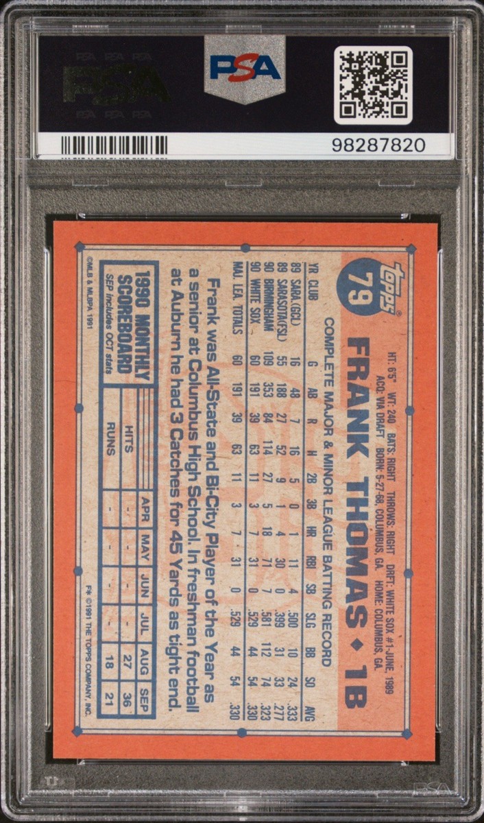 1991 Topps Frank Thomas #79 PSA 9 Mint HOF Chicago White Sox | eBay