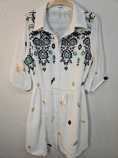 NWT Anthropologie Kindred Sz PXL White Embroidered Button Front Shirt Dress Belt