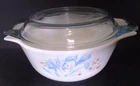 Vintage Pyrex England 1 qt Casserole Dish, Blue Iris pattern with Pyrex Lid