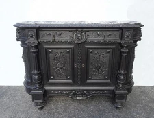 Antique French Renaissance Ebonized Baroque Marble Sideboard Buffet France  2of2